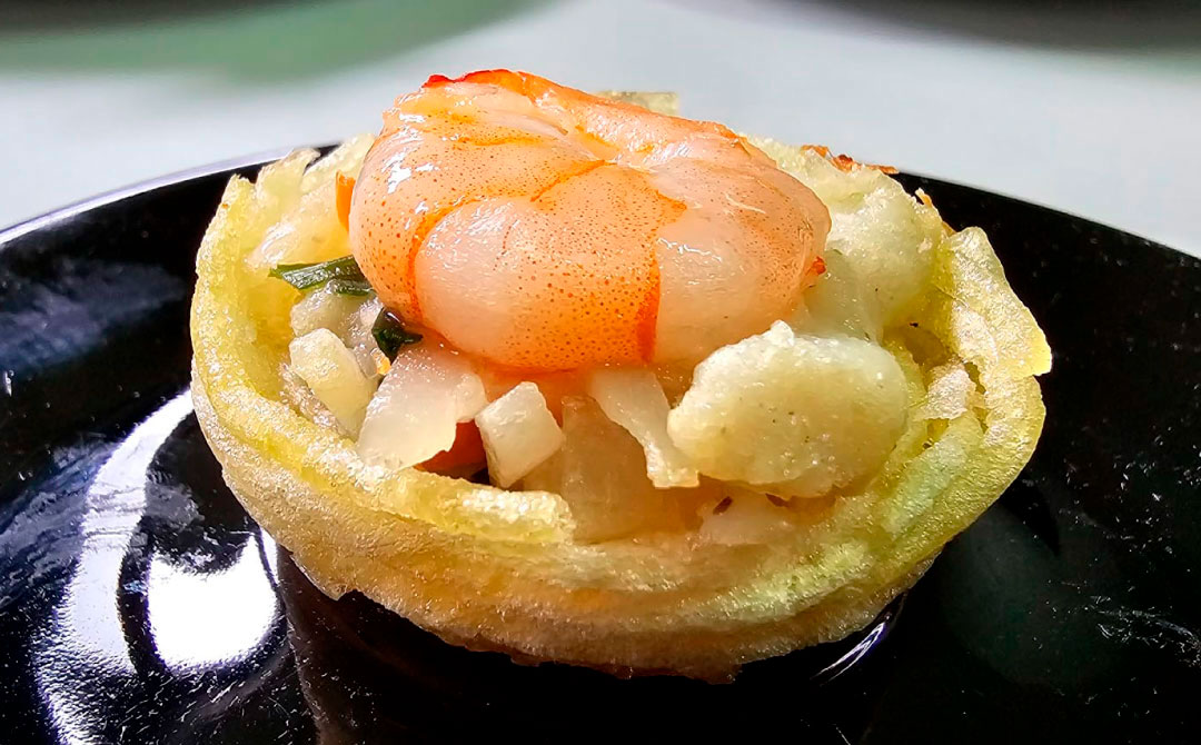 nidos de patata y langostino