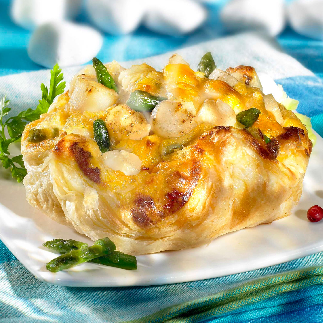 hojaldre vieira y espárragos